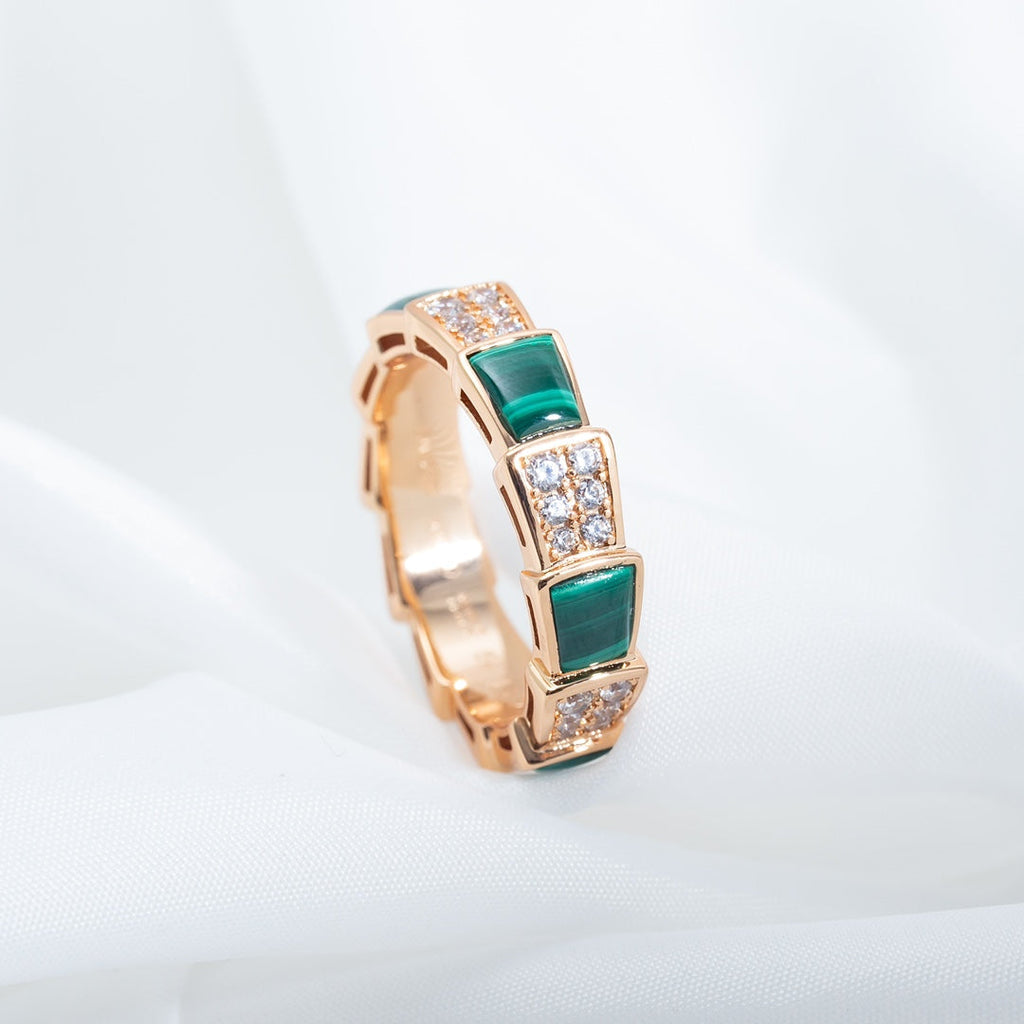 [Royal]SERPENTI RING PINK GOLD MALACHITE DIAMOND PAVED 4MM