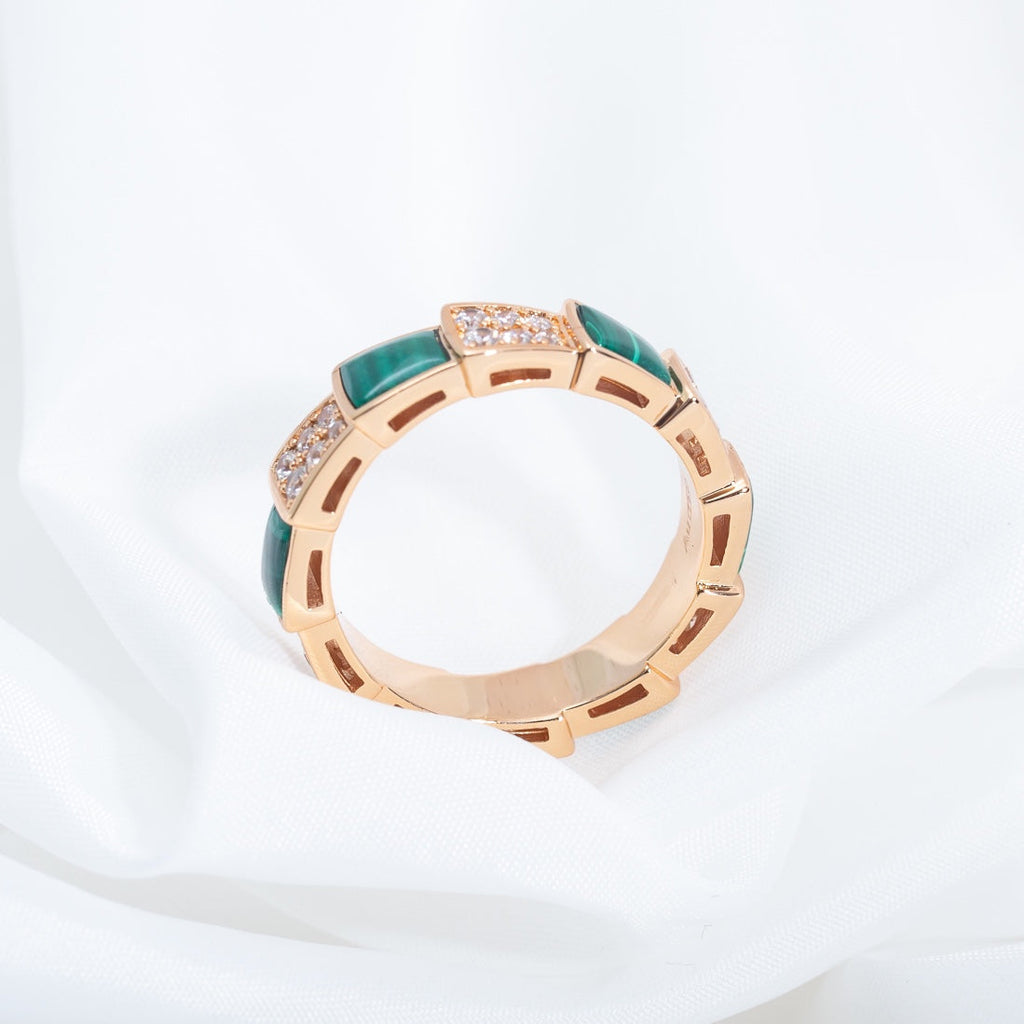 [Royal]SERPENTI RING PINK GOLD MALACHITE DIAMOND PAVED 4MM