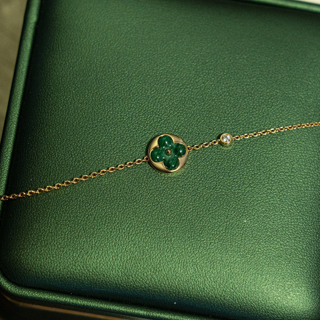 [Royal]SUN MALACHITE 1 DIAMOND PINK GOLD BRACELET