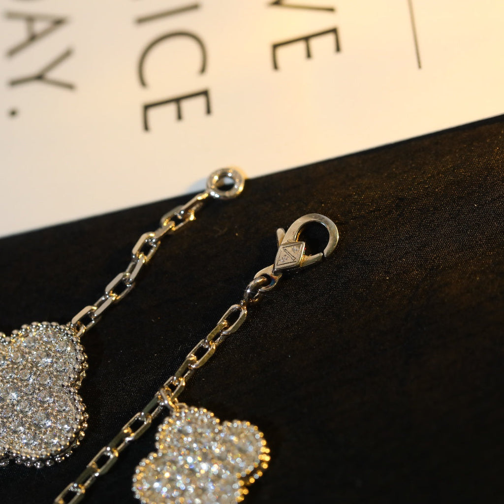 [Royal]CLOVER BRACELET 5 MOTIF SILVER DIAMOND PAVED