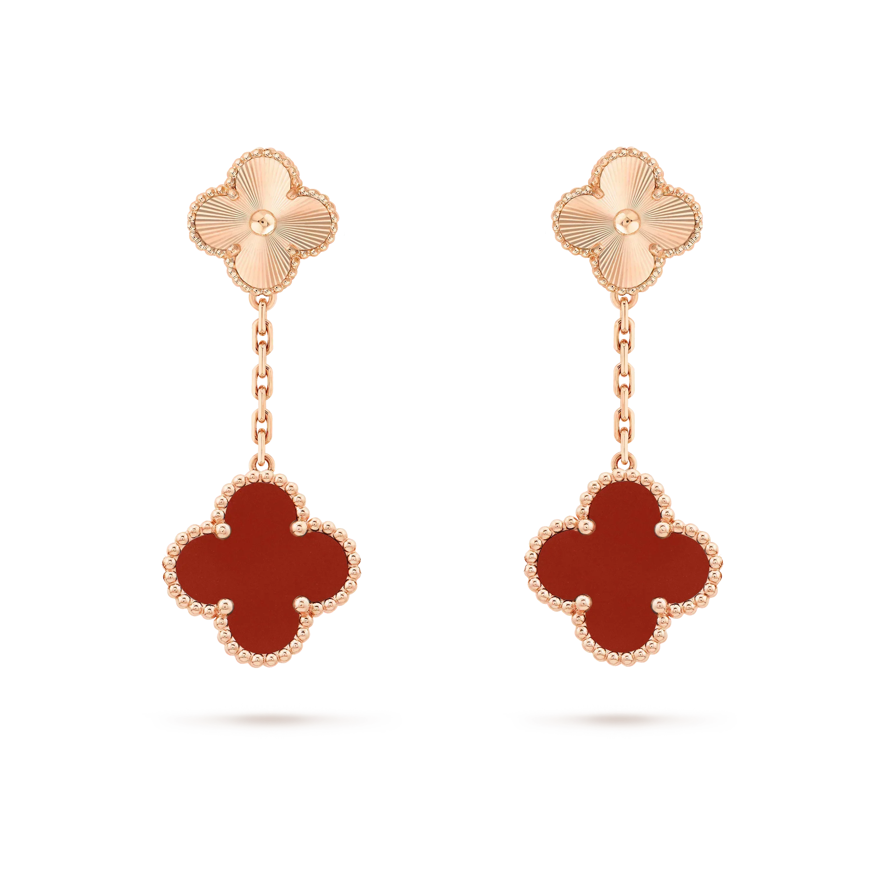 [Royal]CLOVER 2 MOTIF  LASER CARNELIAN EARRINGS