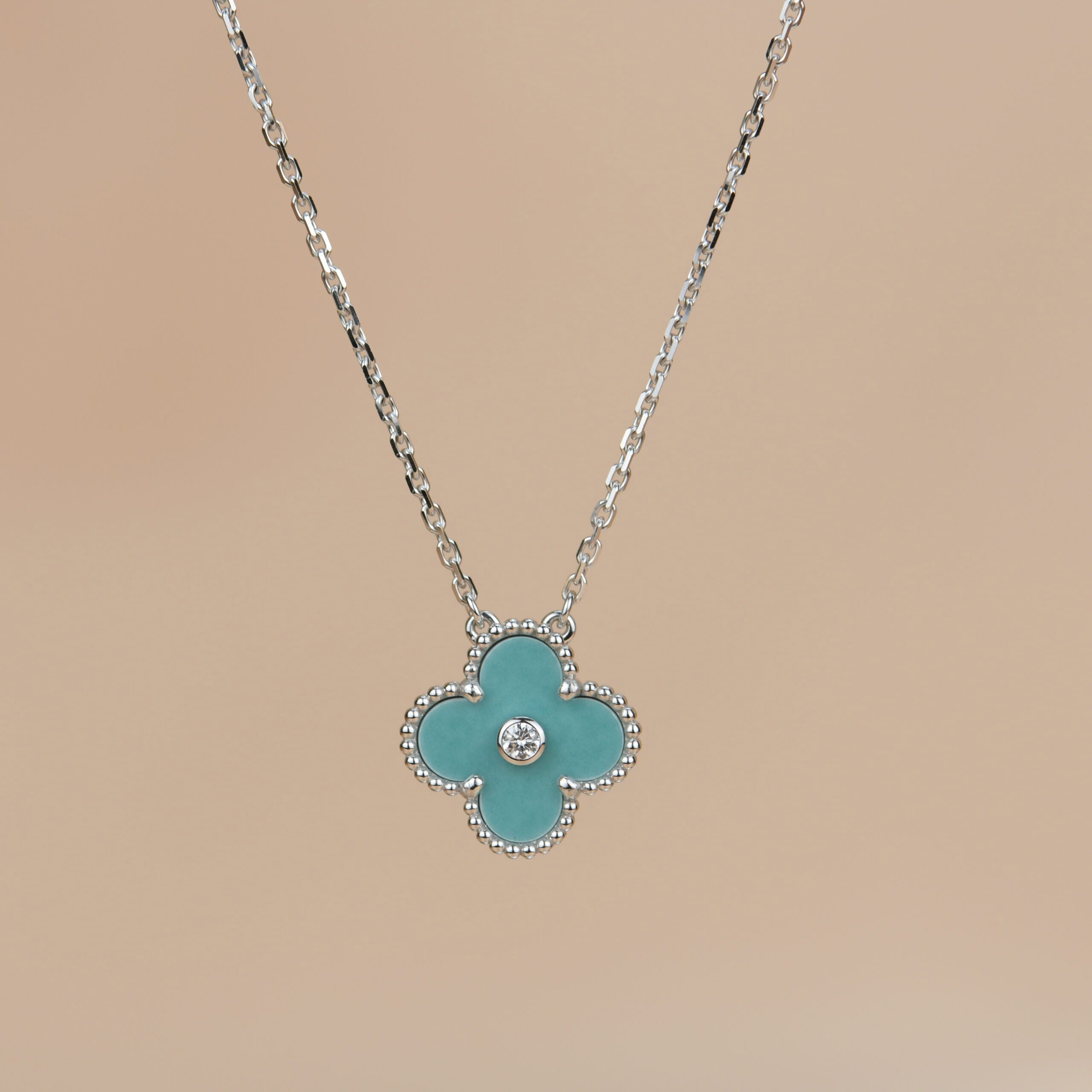 [Royal]CLOVER 15MM DIAMOND SVRES PORCELAIN  NECKLACE SILVER