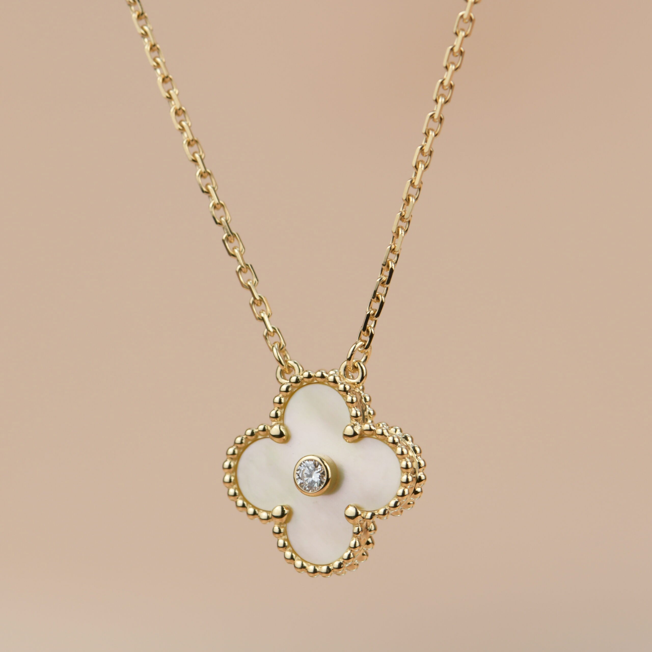 [Royal]CLOVER 15MM DIAMOND GOLD MOTHER OF PEARL NECKLACE