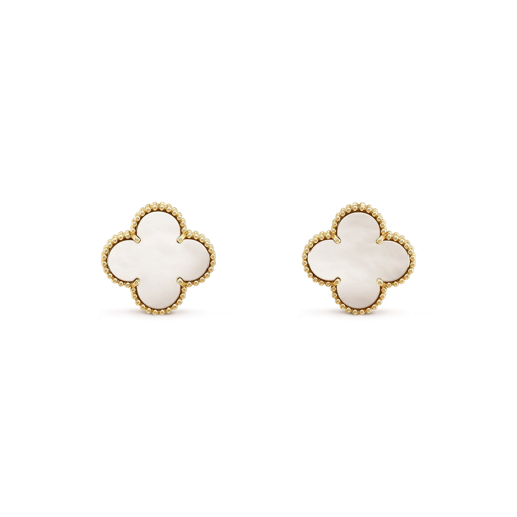 [Royal]CLOVER MEDIUM 1 MOTIFS  WHITE MOP STUD EARRINGS
