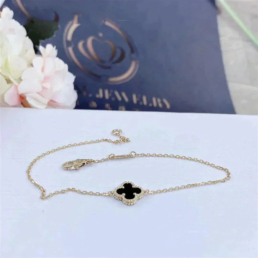 [Corallya™]CLOVER ONYX SINGLE FLOWER BRACELET
