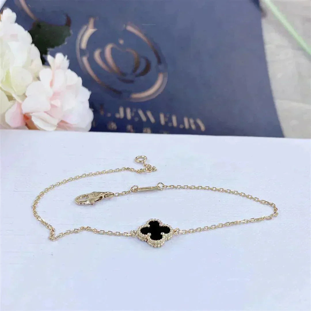 [Corallya™]CLOVER ONYX SINGLE FLOWER BRACELET