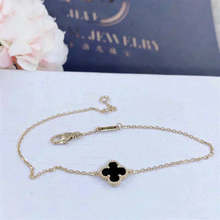 [Corallya™]CLOVER ONYX SINGLE FLOWER BRACELET