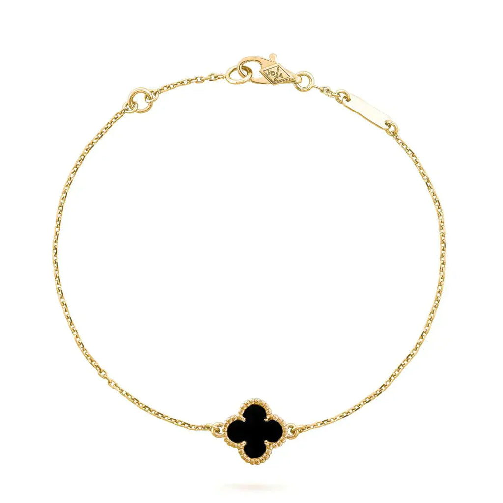 [Corallya™]CLOVER ONYX SINGLE FLOWER BRACELET
