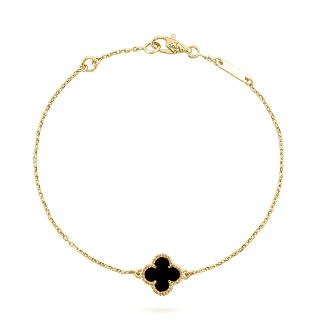 [Corallya™]CLOVER ONYX SINGLE FLOWER BRACELET